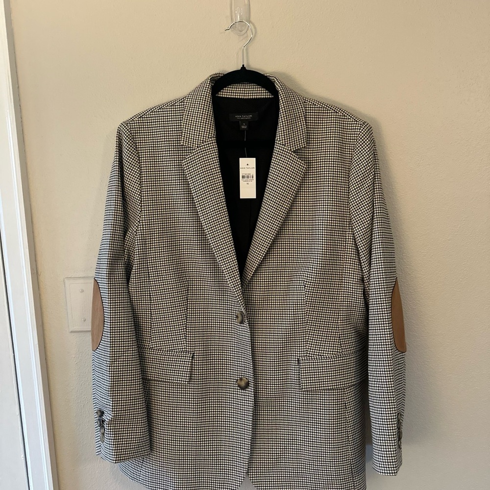 Ann Taylor Houndstooth Blazer with Elbow Patches